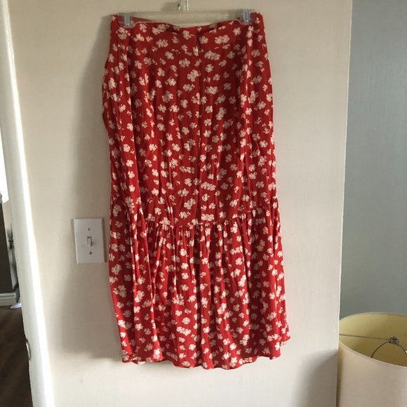Madewell Red Midi Floral Skirt with Ruffle Detail - Picture 6 of 6